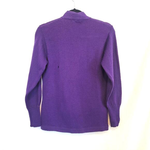 Revere 100% Wool Purple Button-Front Cardigan Vintage Women's Sweater Pockets - Picture 2 of 12